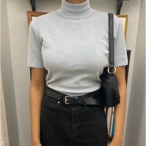 Light blue short sleeve mock neck sweater